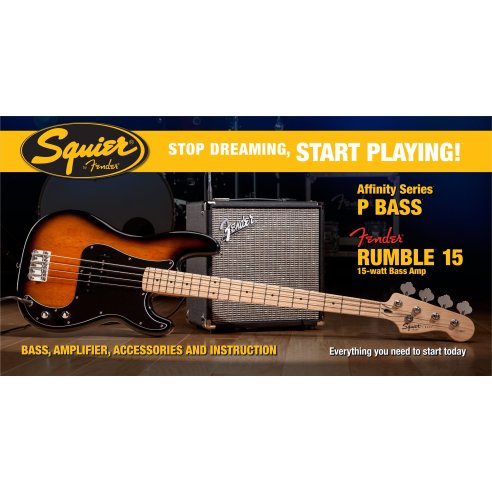 SQUIER AFFINITY PRECISION BASS PACK RUMBLE 15 AMP BROWN SUNBURST