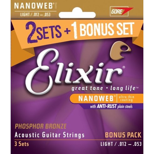 ELIXIR 16545 SET TRE MUTE PHOSPHOR BRONZE LIGHT 12-53 AC.