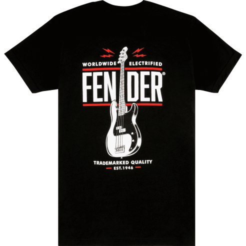 FENDER P-BASS BLACK TEE SHIRT LARGE