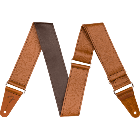 FENDER STRAP 2" TOOLED LEATHER BROWN