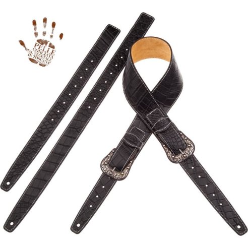 MAGRABO' TWIN BUCKLE TS EMBOSSED COCCO PROS NERO 7CM FIBBIE SUN ARGENTO