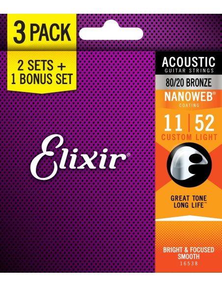 ELIXIR 16538 SET TRE MUTE 11027 BRONZE LIGHT 11-52 ACOUSTIC