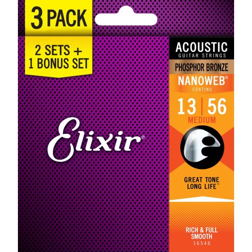 ELIXIR 3X2 PACK 16546 ACOUSTIC PHOSPHOR BRONZE NANOWEB