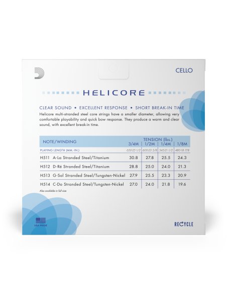 DADDARIO ORCHESTRAL IT H510 1/2M SET DI CORDE D'ADDARIO HELICORE PER VIOLONCELLO, SCALA 1/2, TENSIONE MEDIA