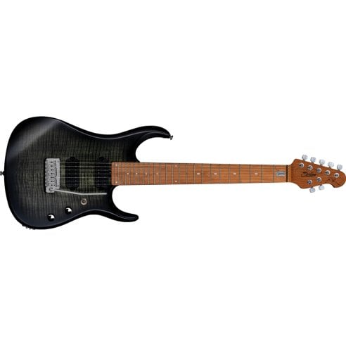 STERLING BY MUSIC MAN JP157 FLAME MAPLE TOP TRANS BLACK SATIN