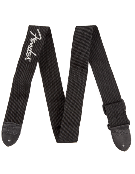 FENDER STRAP POLY BLACK PEWTER LOGO