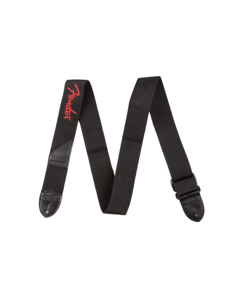 FENDER STRAP POLY BLACK RED LOGO