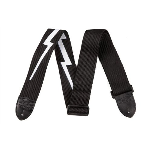 FENDER STRAP 2" POLY LIGHTNING BOLT BLACK WHITE