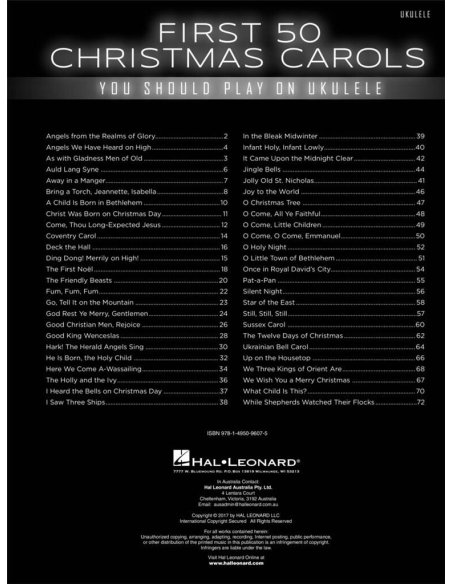 FIRST 50 CHRISTMAS CAROLS FOR UKULELE FIRST 50 CHRISTMAS CAROLS FOR UKULELE