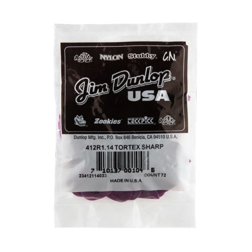 Dunlop 412R1.14 Tortex Sharp Purple 1.14mm Bag/72