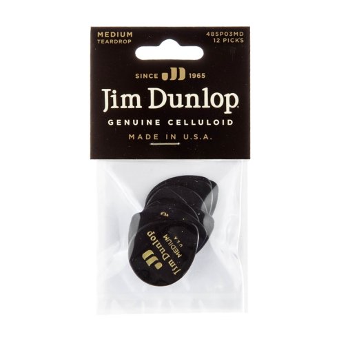 Dunlop 485P-03MD Celluloid Teardrop, Black Medium Player's Pack/12