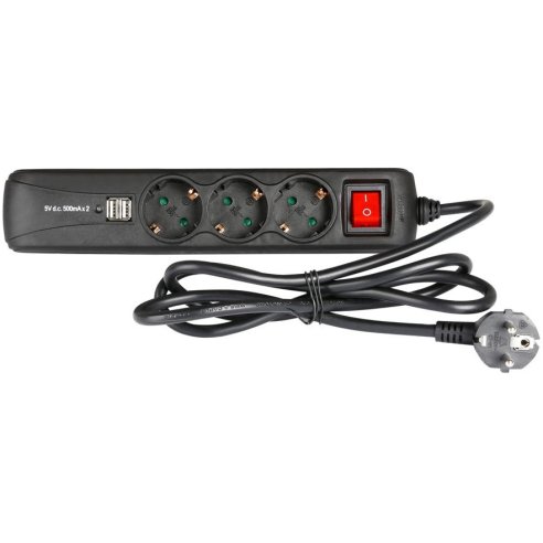 ADAM HALL 8747 S 3 USB CIABATTA 3 PRESE CON INTERRUTTORE + 2 PRESE USB