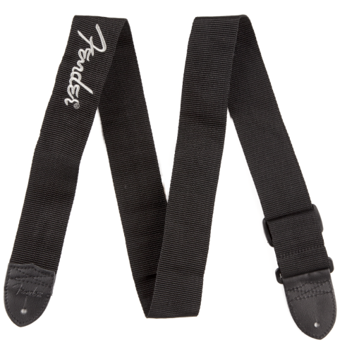 FENDER STRAP POLY BLACK PEWTER LOGO