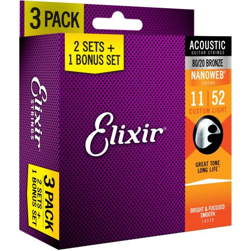 ELIXIR 16538 SET TRE MUTE 11027 BRONZE LIGHT 11-52 ACOUSTIC