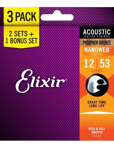 ELIXIR 16545 SET TRE MUTE 16052 PHOSPHOR LIGHT 12-53 ACOUSTIC ELIXIR 16545 SET TRE MUTE 16052 PHOSPHOR LIGHT 12-53 ACOUSTIC