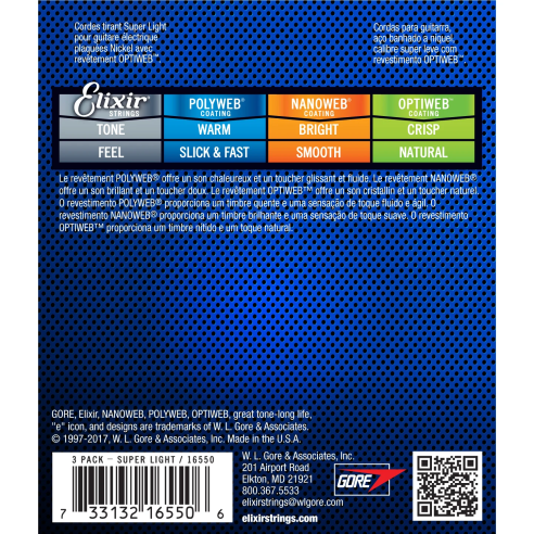 ELIXIR 16550 SET 3X19002 SUPER LIGHT 9-42 ELECTRIC