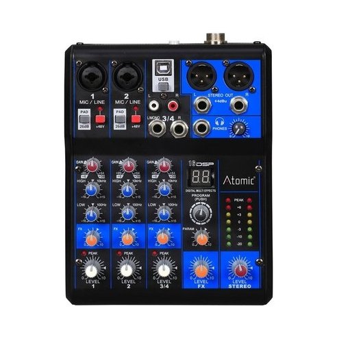 ATOMIC MIX S201 MIXER 2 MONO 1 STEREO CON EFFETTI USB IN
