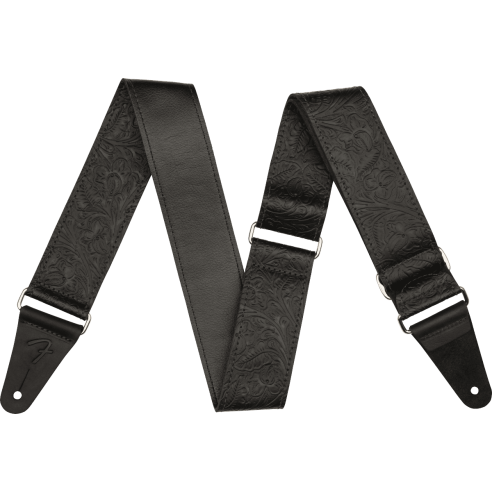 FENDER STRAP 2" TOOLED LEATHER BLACK