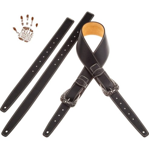 MAGRABO' TWIN BUCKLE TS CORE NERO 7CM FIBBIE SKULL AND ROSES ARGENTO
