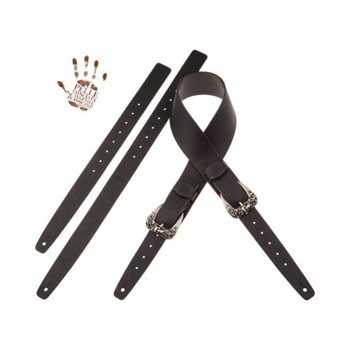 MAGRABO' TWIN BUCKLE TC CORE NERO 7cm FIBBIE SKULL & ROSES ARGENTO
