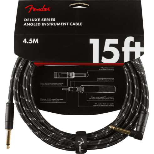 FENDER CABLE DELUXE 15' ANGLED BLACK TWEED