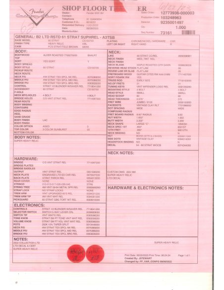 FENDER LTD ED. '61 STRAT SUPER HEAVY RELIC ROASTED 3 COLOR SUNBURST FENDER LTD ED. '61 STRAT SUPER HEAVY RELIC ROASTED 3 COLOR SUNBURST