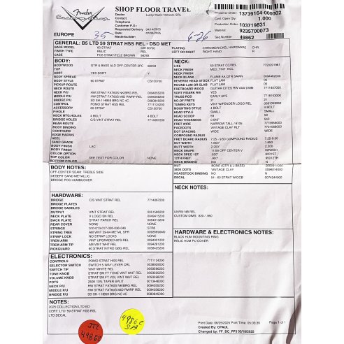 FENDER LTD 59 STRAT HSS RELIC DESERT SAND METALLIC