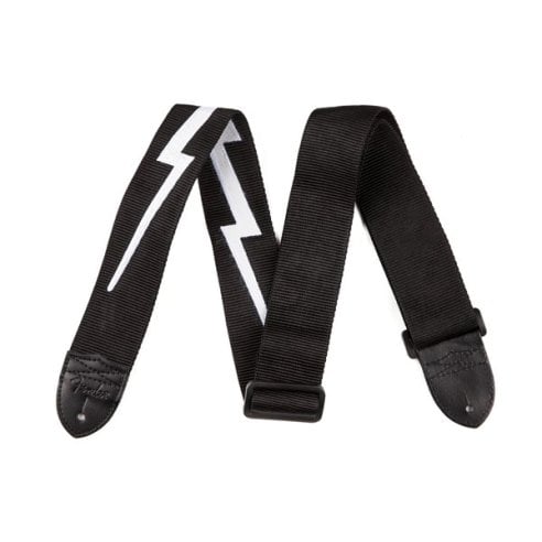 FENDER STRAP 2" POLY LIGHTNING BOLT BLACK WHITE