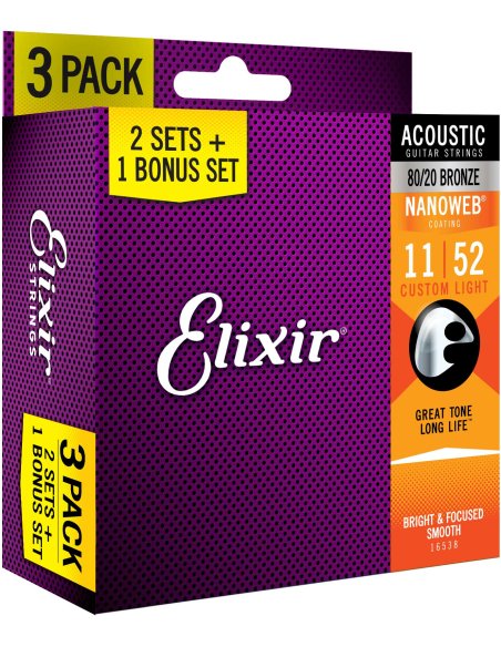 ELIXIR 16538 SET TRE MUTE 11027 BRONZE LIGHT 11-52 ACOUSTIC ELIXIR 16538 SET TRE MUTE 11027 BRONZE LIGHT 11-52 ACOUSTIC