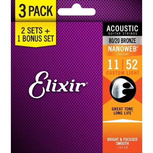 ELIXIR 16538 SET TRE MUTE 11027 BRONZE LIGHT 11-52 ACOUSTIC