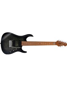 STERLING BY MUSIC MAN JP157 FLAME MAPLE TOP TRANS BLACK SATIN