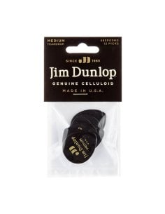 Dunlop 485P-03MD Celluloid Teardrop, Black Medium Player's Pack/12