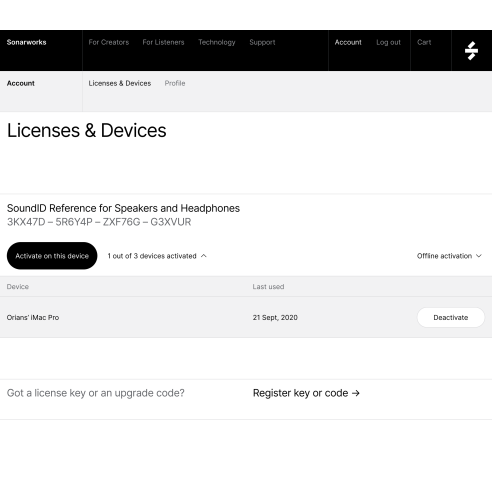 SONARWORKS Upgrade da Reference 4 HE a SoundID per Cuffie - Codice