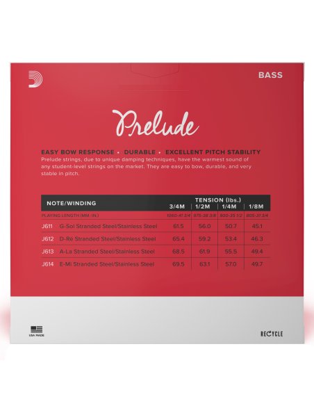 DADDARIO ORCHESTRAL IT J610 1/2M SET DI CORDE D'ADDARIO PRELUDE PER CONTRABBASSO, SCALA 1/2, TENSIONE MEDIA