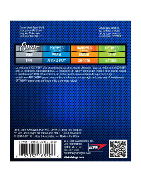 ELIXIR 16550 SET 3X19002 SUPER LIGHT 9-42 ELECTRIC